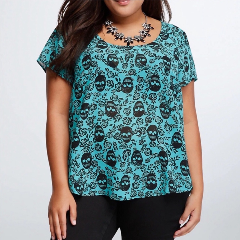 Torrid skull and floral sheer top